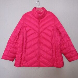 Talbots Jacket Plus 2X Pink Full‎ Zip Down Fill Pockets Puffer Lightweight